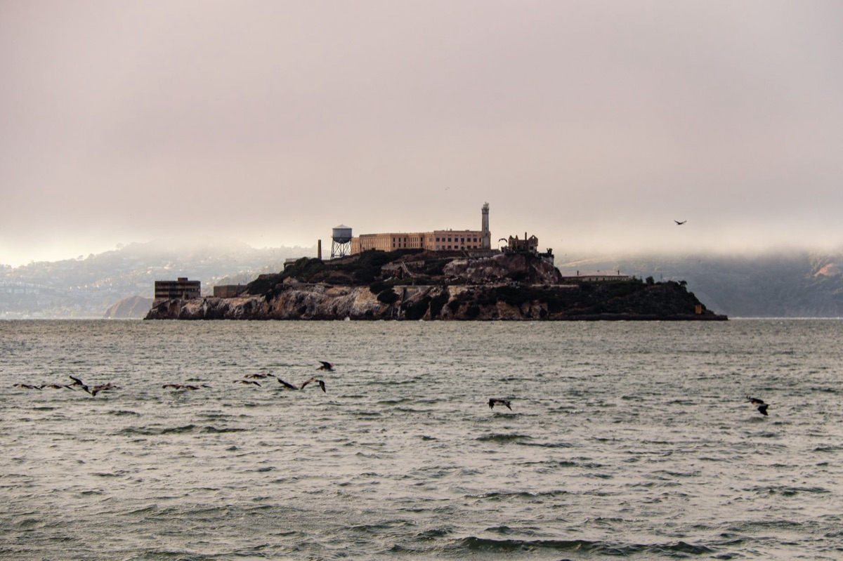 Alcatraz island with foghorns in the distance