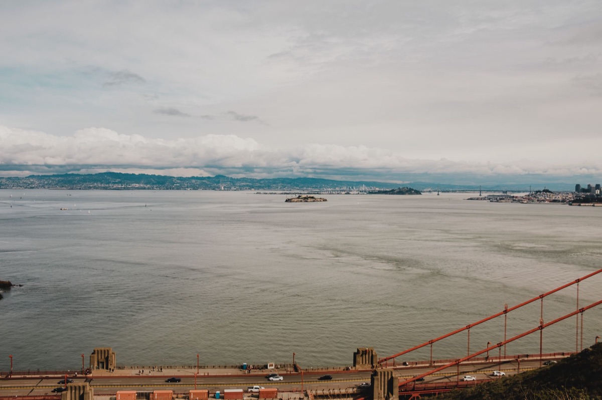 Golden Gate Bridge with Alcatraz in the distance
