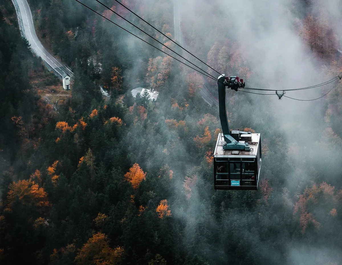 cable car, dare, rope, fall, mountains, alps, nature, transport, tourism, austria, autumnal, dachstein, upper austria, autumn, carriage