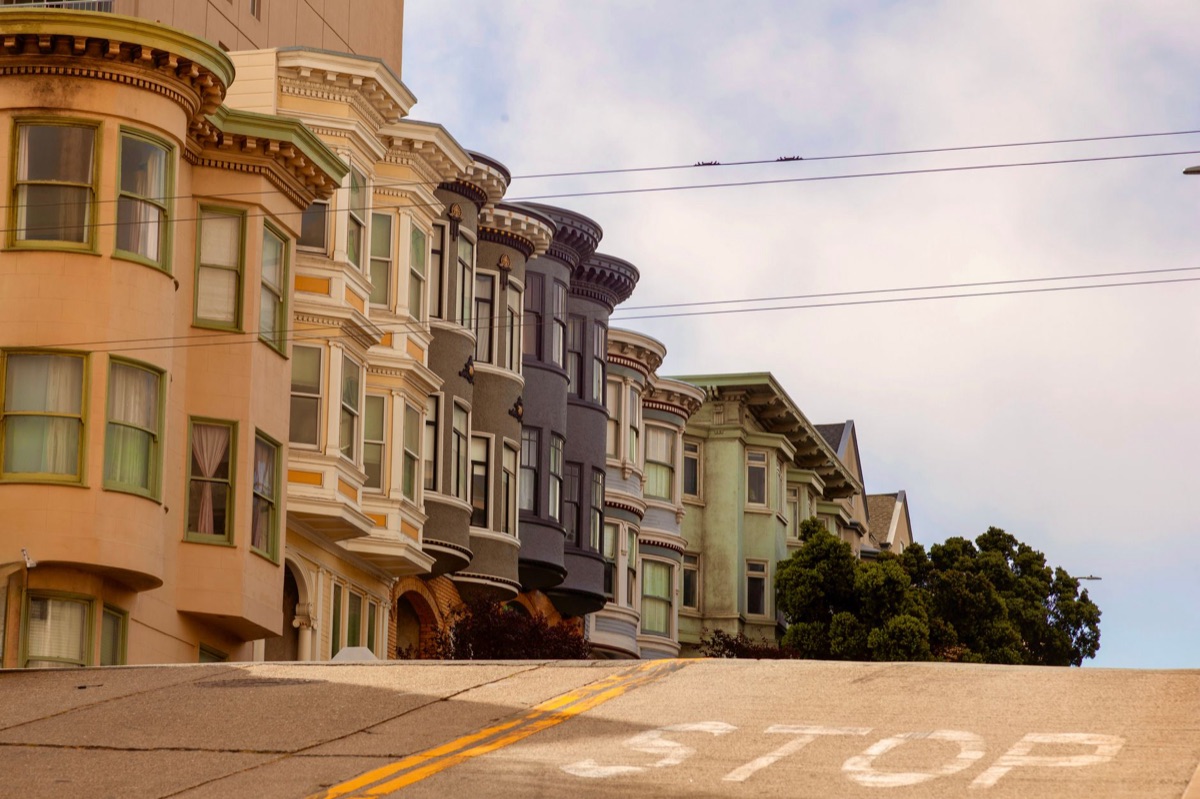 Winding steep street in San Francisco mountainous terrain