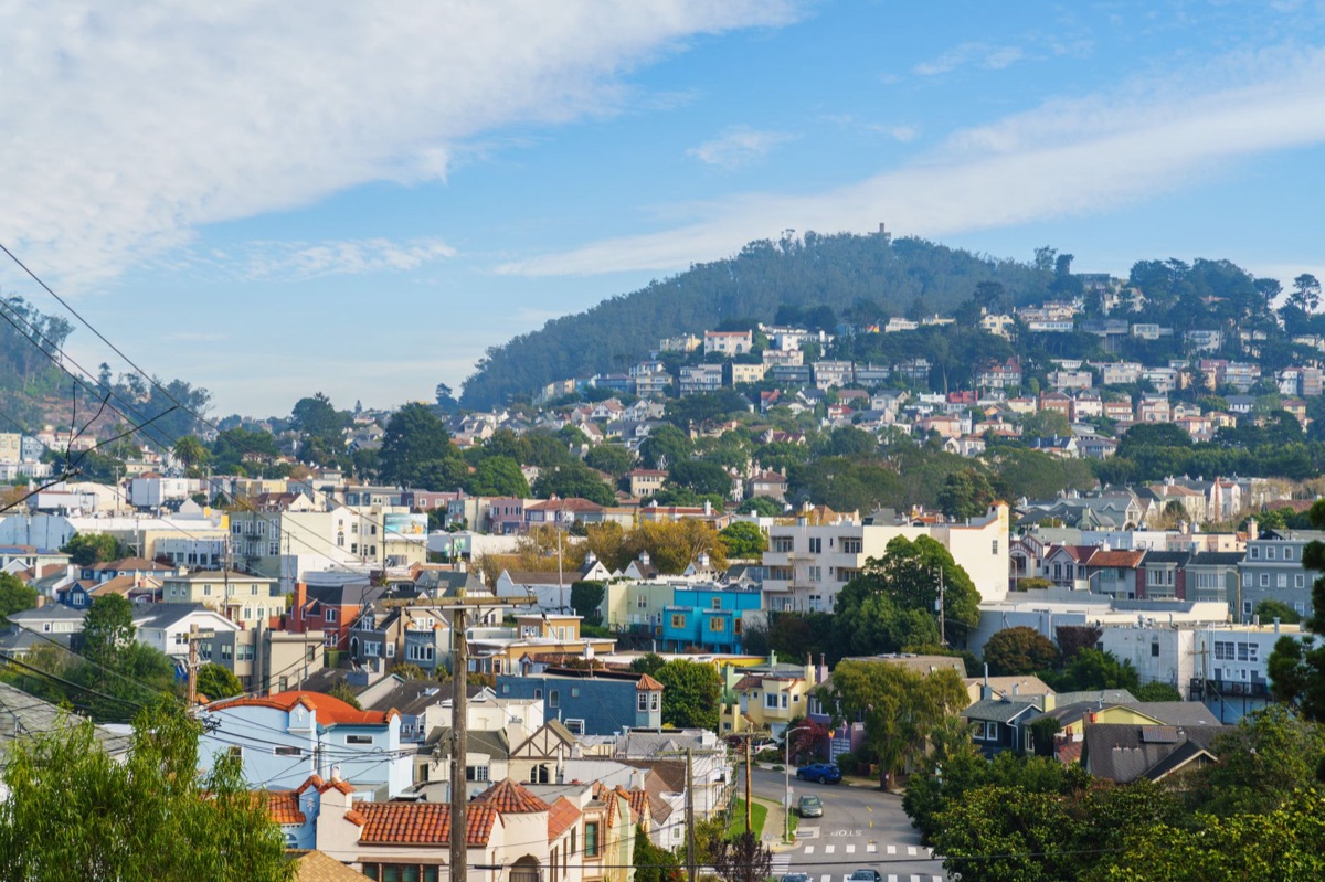 Hilly cityscape with steep streets in San Francisco
