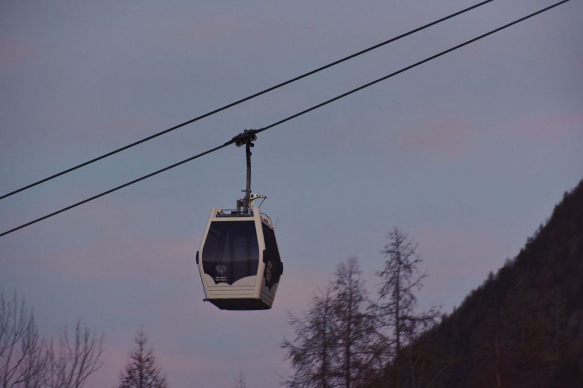 Cable car line with passengers