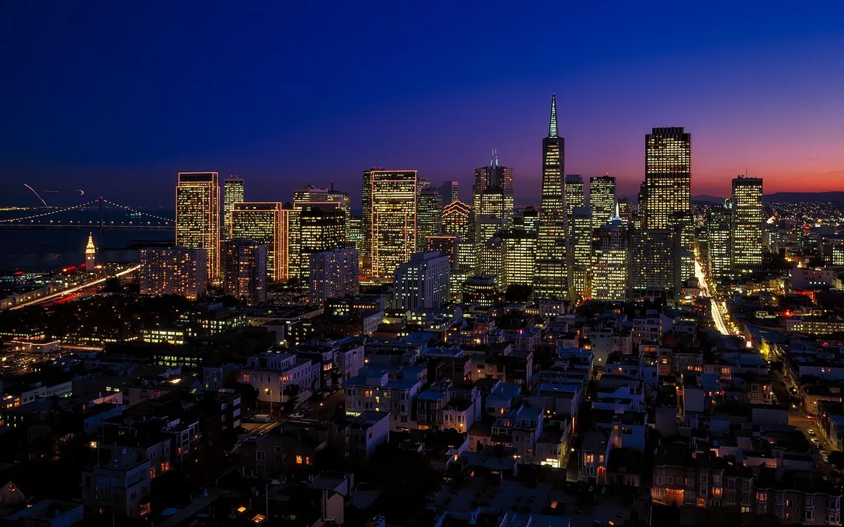 transamerica pyramid, skyline, city, cityscape, buildings, urban, urban landscape, metro, metropolitan, city lights, illuminated, san francisco, california, dow