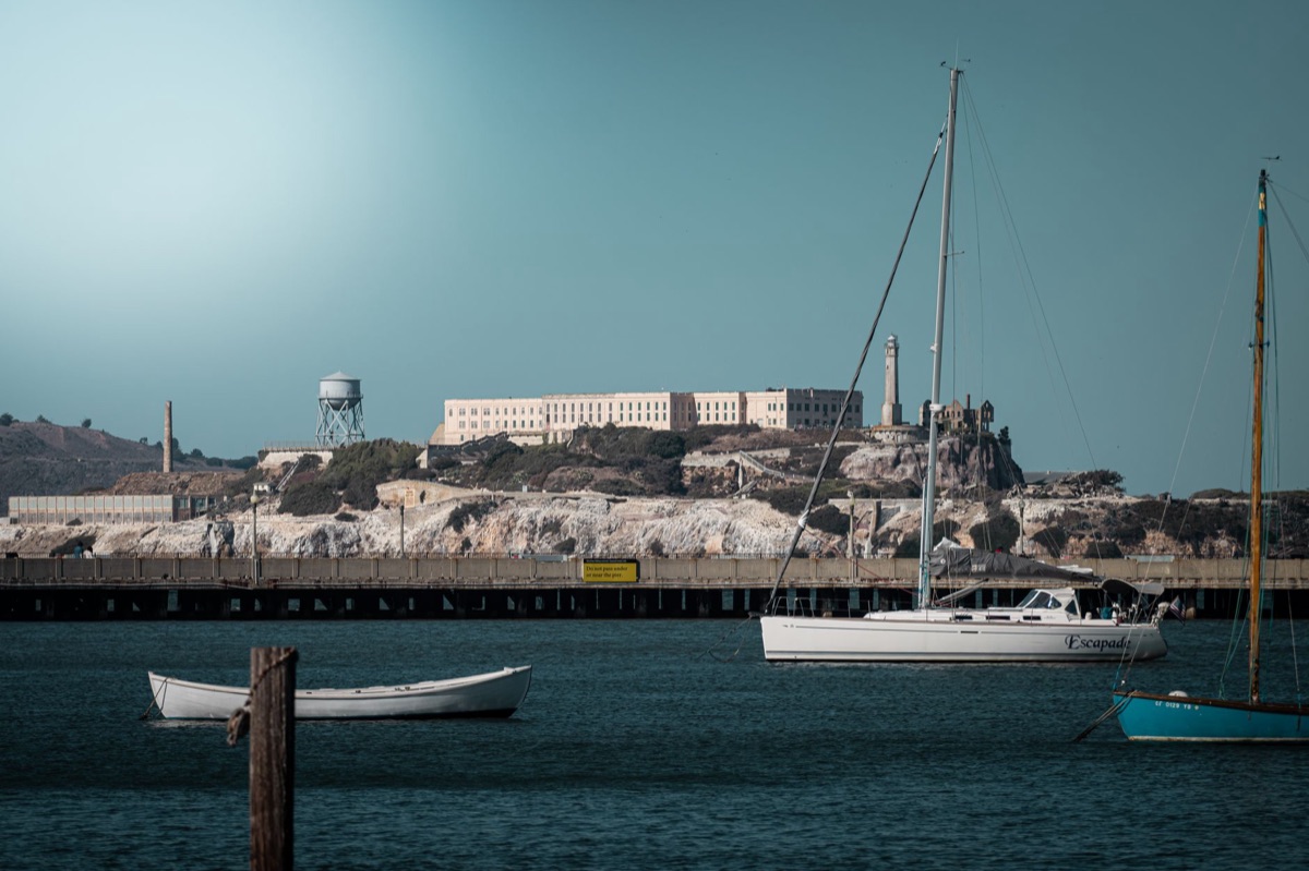Boat approaching Alcatraz island
