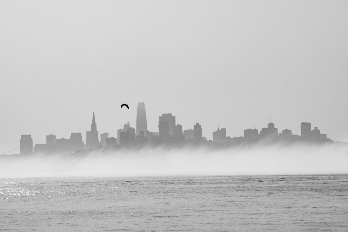 Vue du ciel de San Francisco avec brouillard